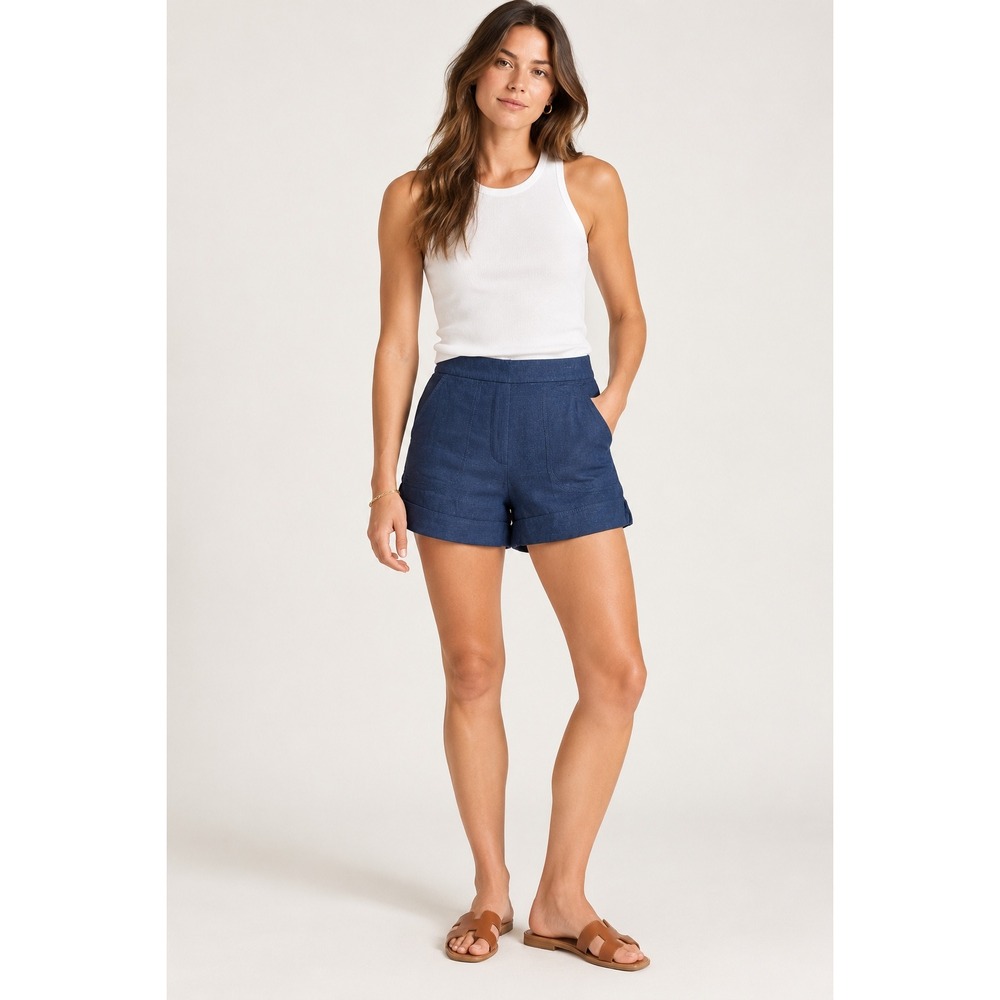 Banana Republic Womens High Rise Linen Blend Shorts S Navy Blue Summer Casual